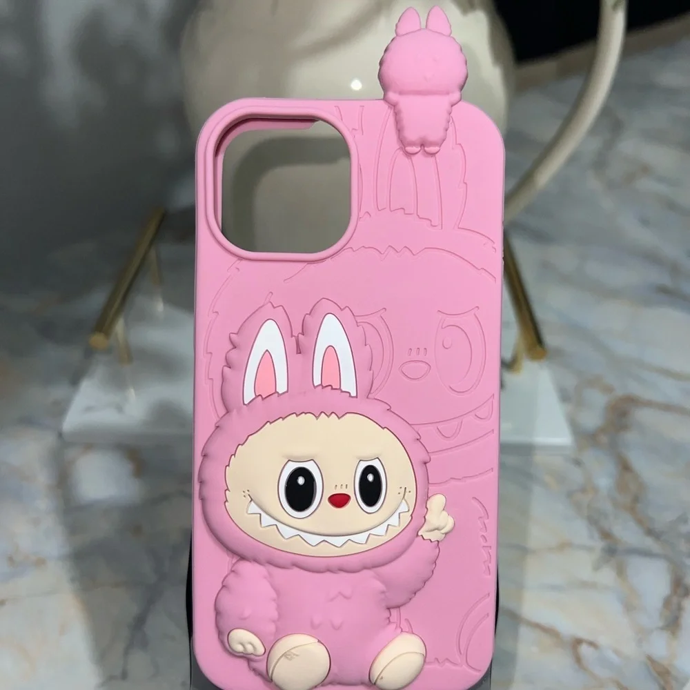 Cute Brown or Pink Labubu Bunny Phone Case fits iPhone Pro 16 & Pro 13-14-15 $25